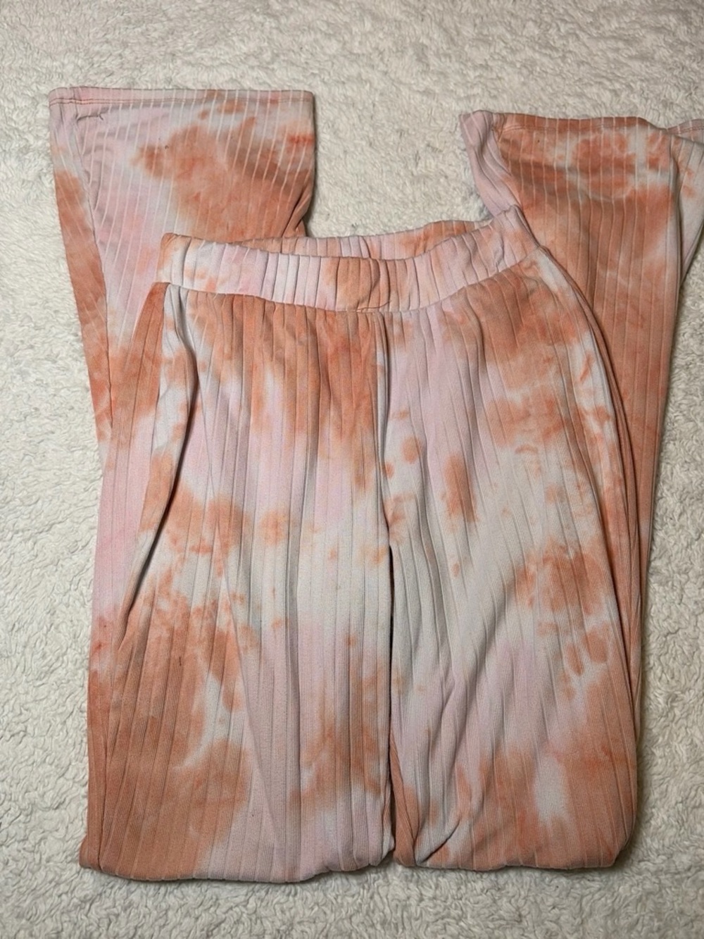 Rue21 Peach and White Ribbed Tie-Dye Wide-Leg Pants